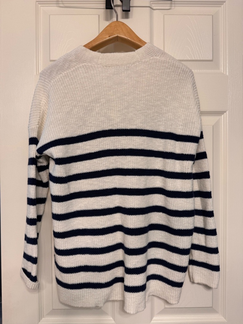 New- Madewell Cream & Navy Striped Button-Front Cardigan - Picture 2 of 4